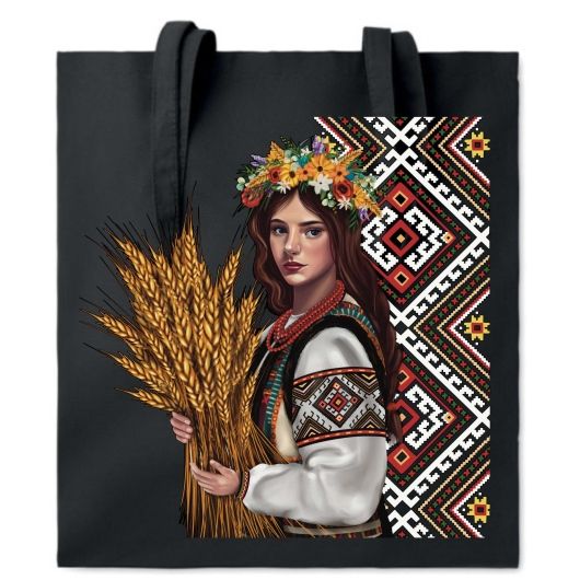 Сумка бавовняна Дівчина з колосками-вишивка 160г(м2), чорна, 50S200229UKV